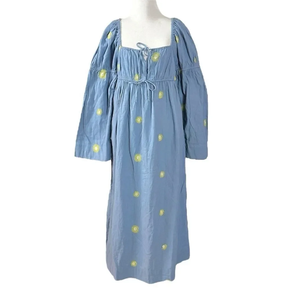 Free People NWT Emory Embroidered Maxi Dress size M in the color blue and yellow - Picture 6 of 9